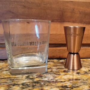 Buffalo Trace Rocks Glass & Jigger. New Barware